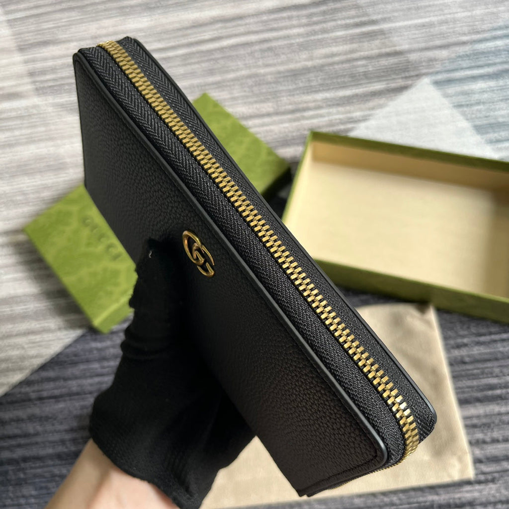 GUCCI MARMONT 19 ZIP-AROUND WALLET BLACK CALFSKIN