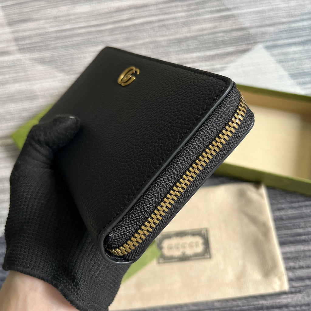 GUCCI MARMONT 19 ZIP-AROUND WALLET BLACK CALFSKIN
