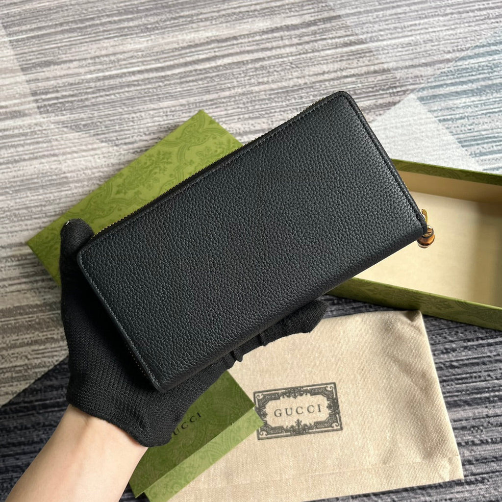 GUCCI MARMONT 19 ZIP-AROUND WALLET BLACK CALFSKIN