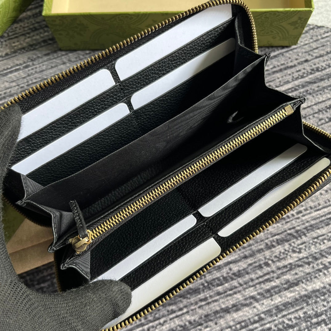 GUCCI MARMONT 19 ZIP-AROUND WALLET BLACK CALFSKIN