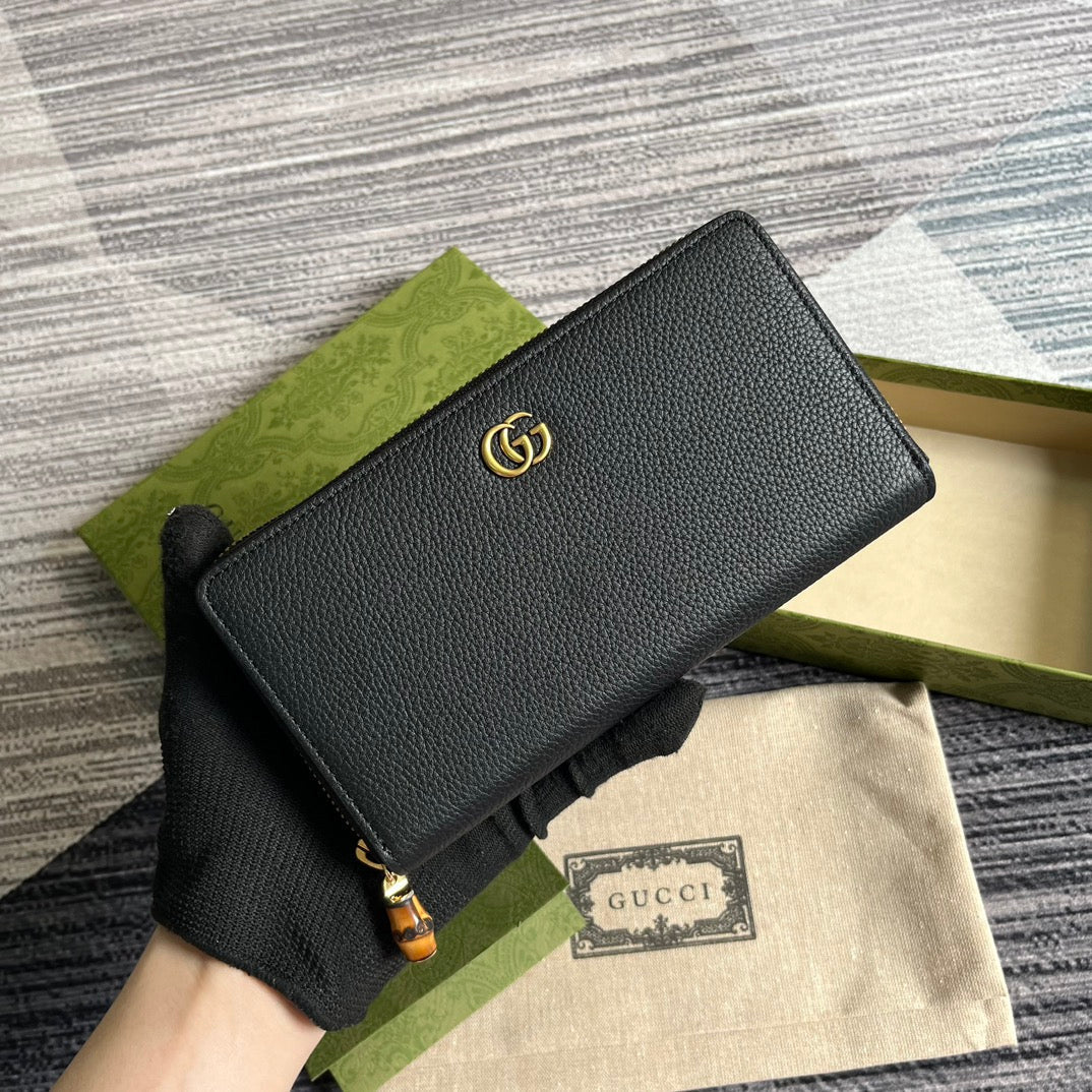 GUCCI MARMONT 19 ZIP-AROUND WALLET BLACK CALFSKIN