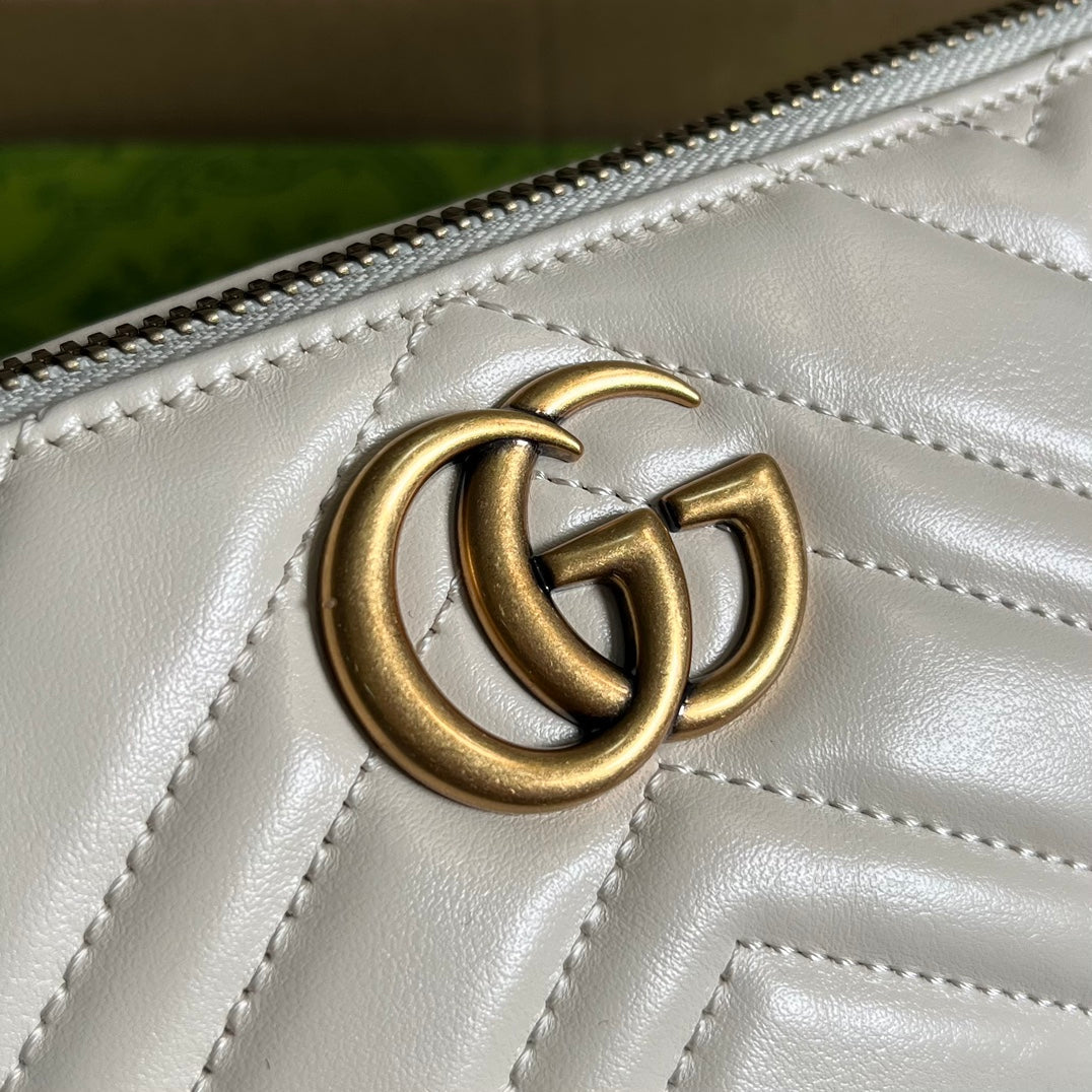 GUCCI MARMONT SMALL 23 HANDBAG IN WHITE CALFSKIN WITH GOLDEN LOGO