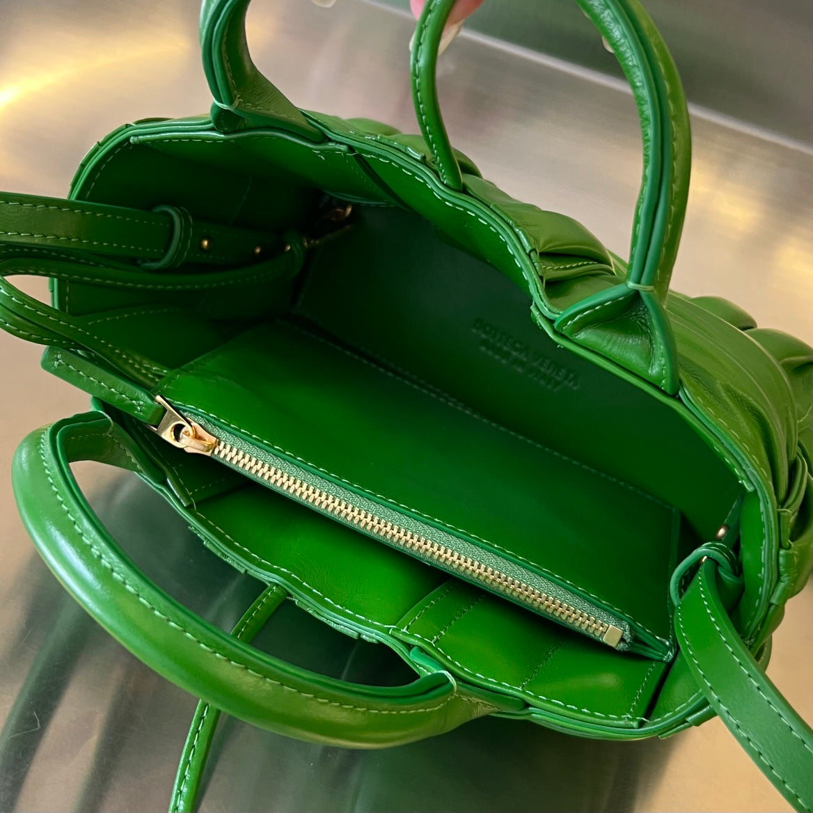 BOTTEGA VENETA CANDY ARCO TOTE 20 IN GREEN SOFT LAMBSKIN