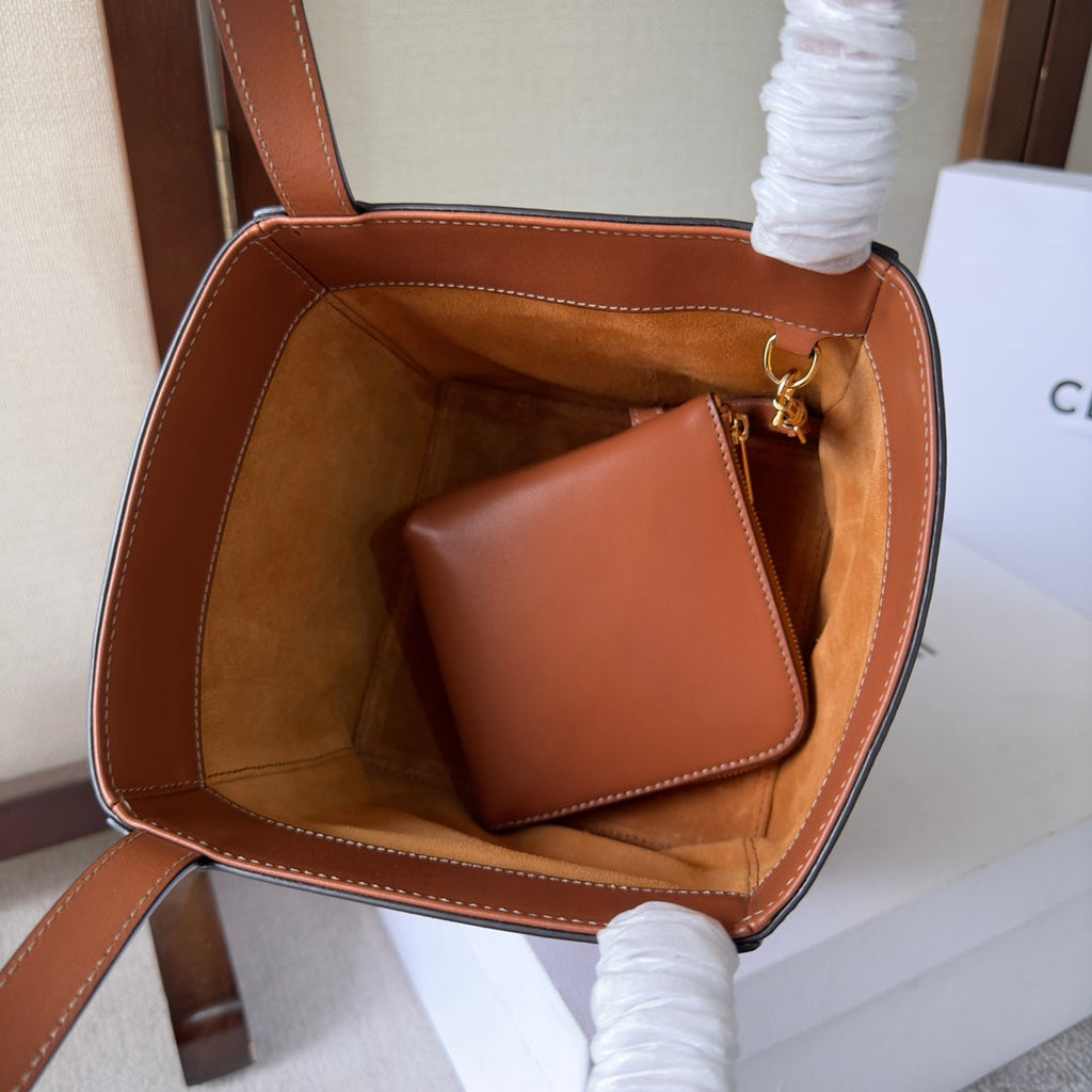 CELINE CUIRTRIOMPHE 15 BROWN IN STOCK JAPAN HANDBAG CALFSKIN
