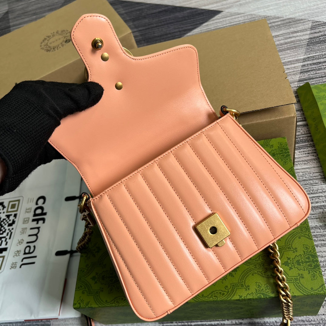 GUCCI MARMONT MINI 21 CLASSIC BAG IN PEACH PINK CALFSKIN