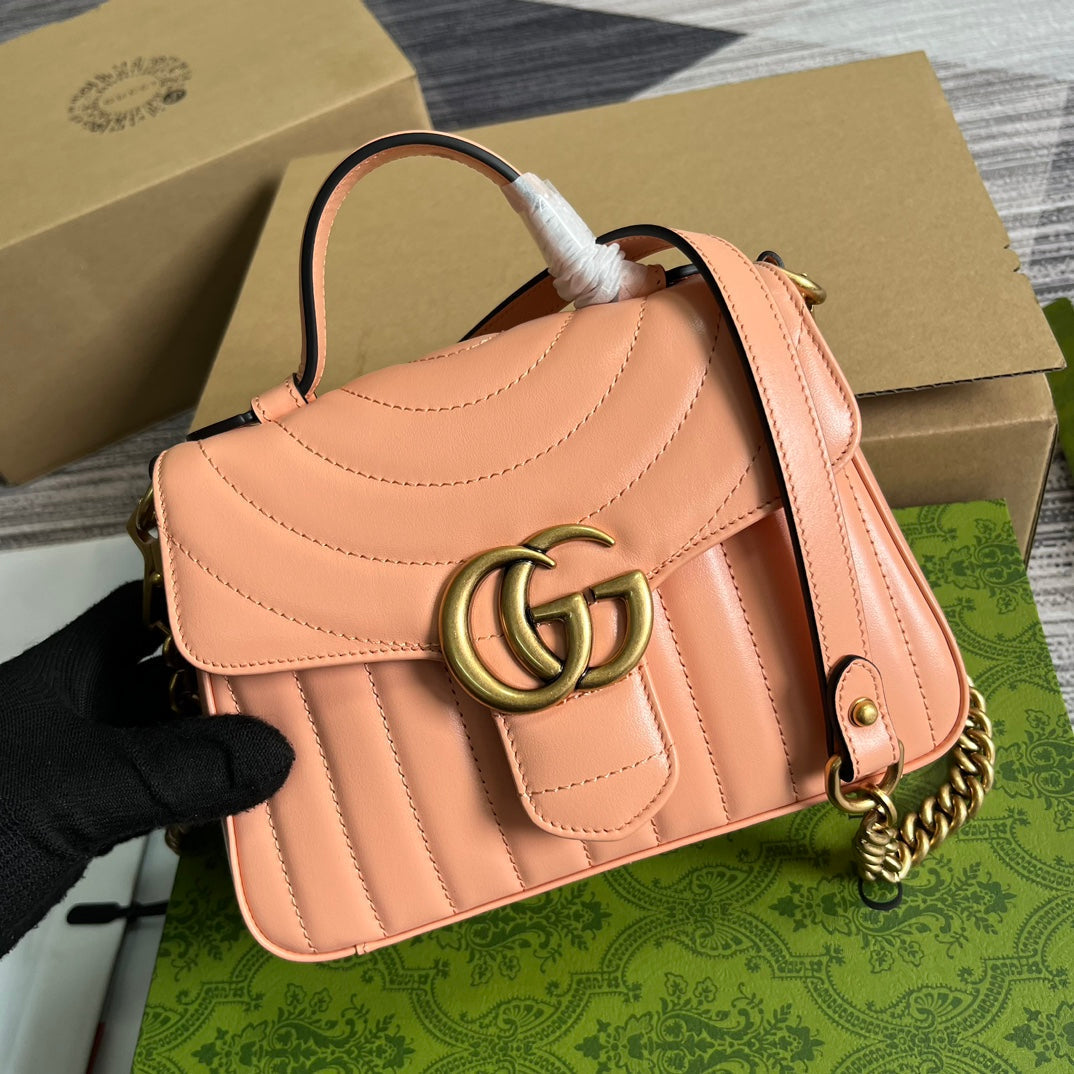 GUCCI MARMONT MINI 21 CLASSIC BAG IN PEACH PINK CALFSKIN