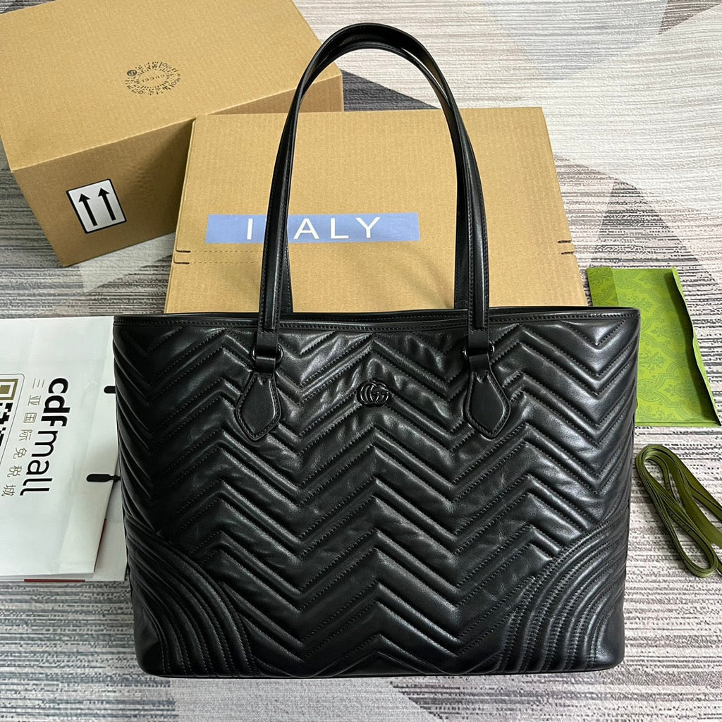 GUCCI MARMONT LARGE 38 TOTE IN BLACK CALFSKIN