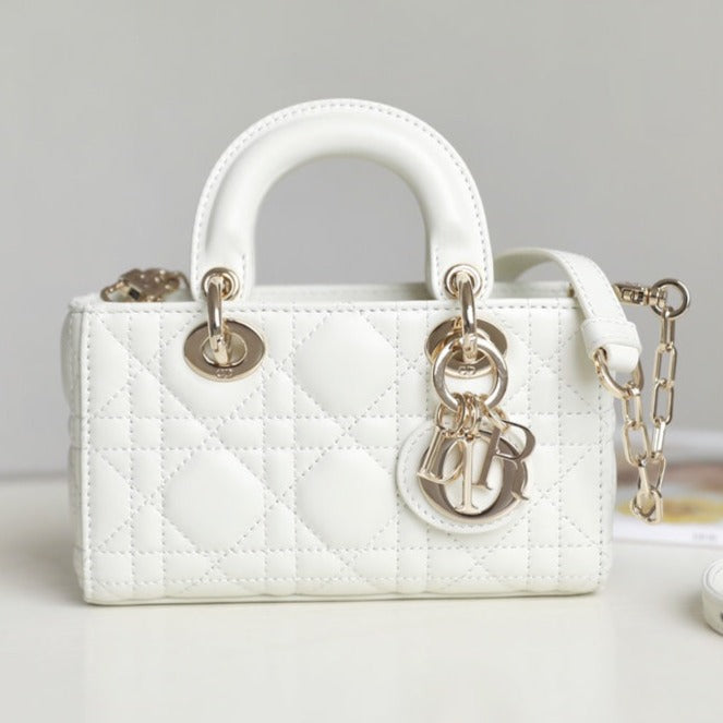 DIOR LADY D-JOY MICRO 16 IN WHITE LAMBSKIN
