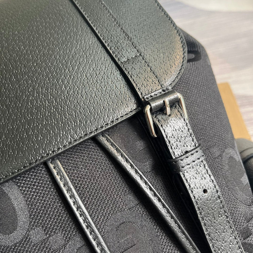 GUCCI OPHIDIA LARGE 42 BACKPACK IN BLACK CANVAS AND CALFSKIN