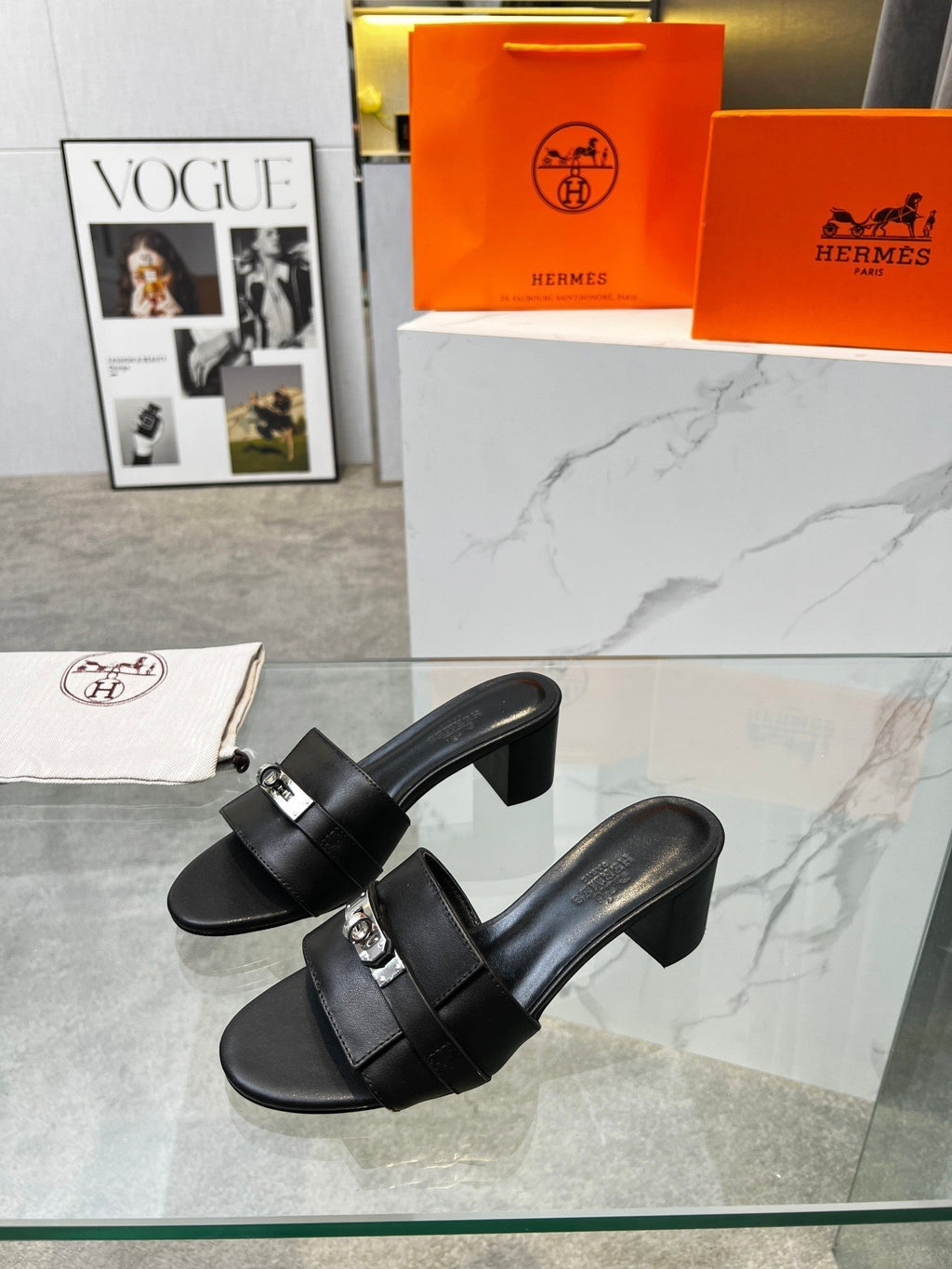 HERMES Gigi 50 Sandal Black Calfskin