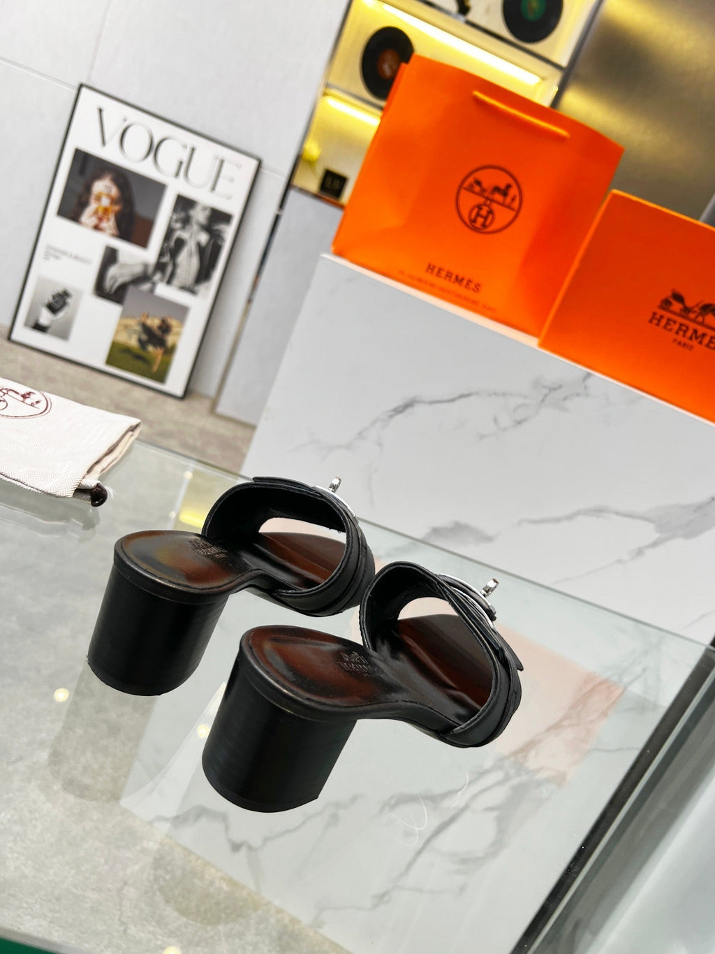 HERMES Gigi 50 Sandal Black Calfskin