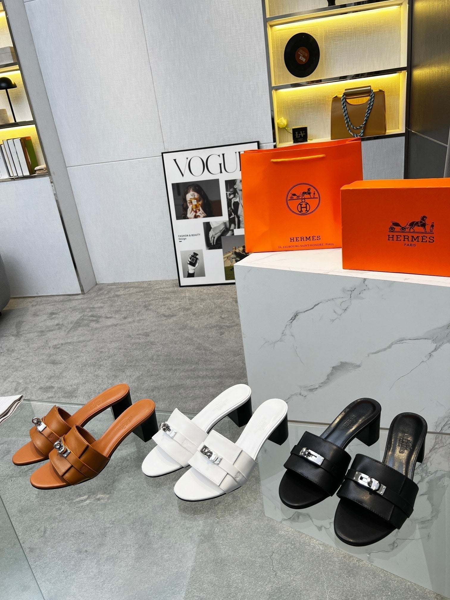HERMES Gigi 50 Sandal Black Calfskin