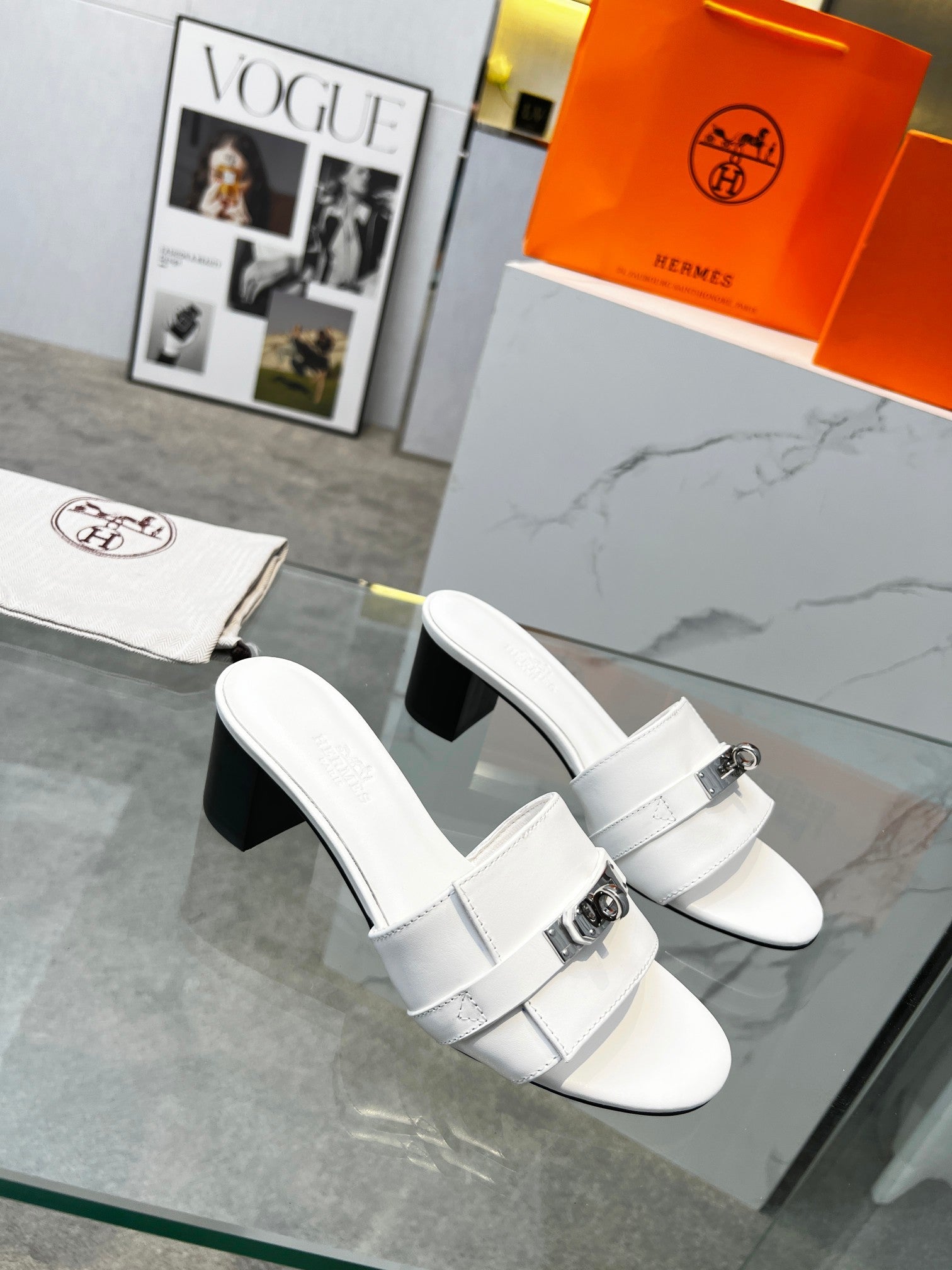 HERMES Gigi 50 Sandal White Calfskin