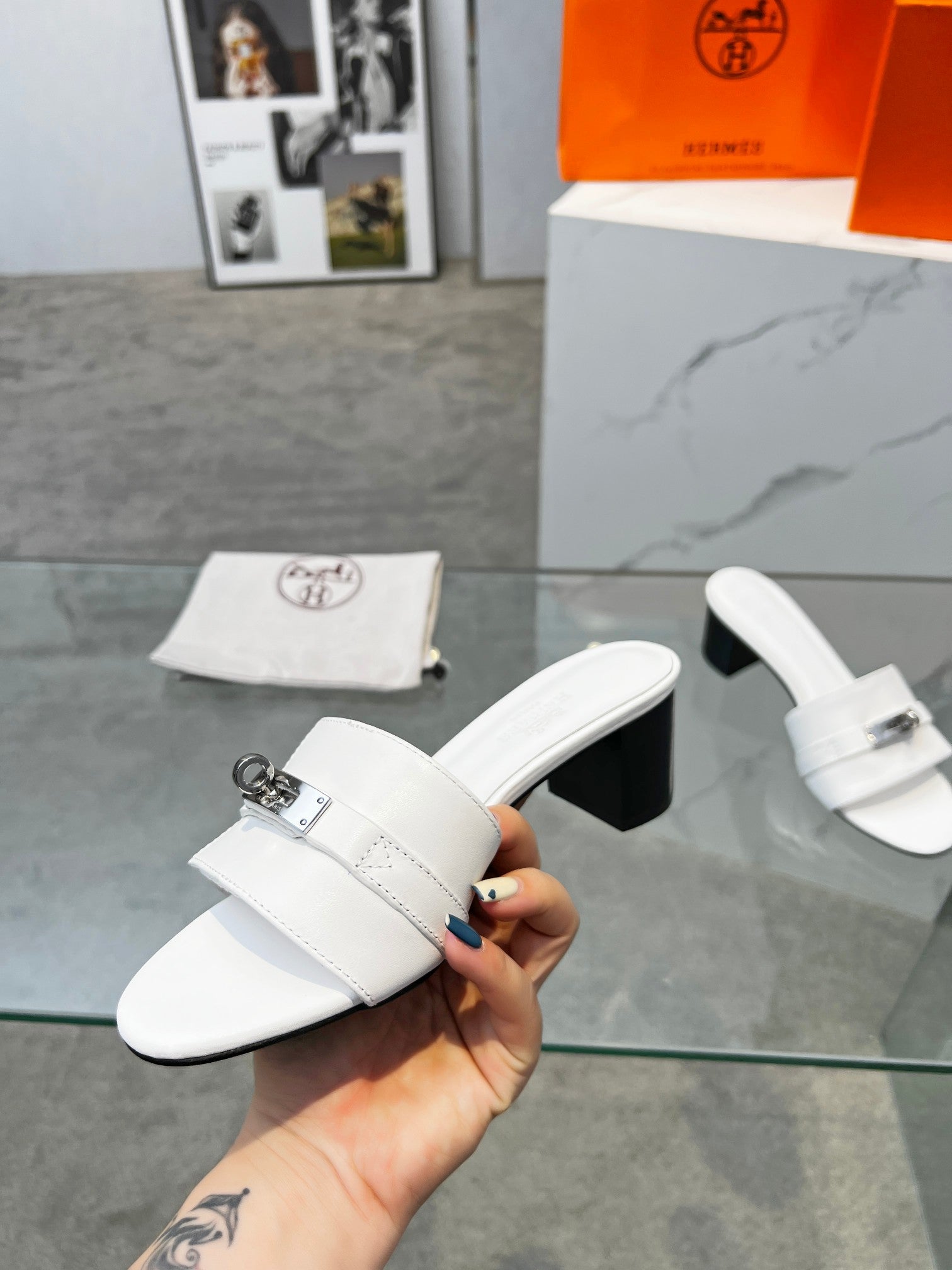 HERMES Gigi 50 Sandal White Calfskin