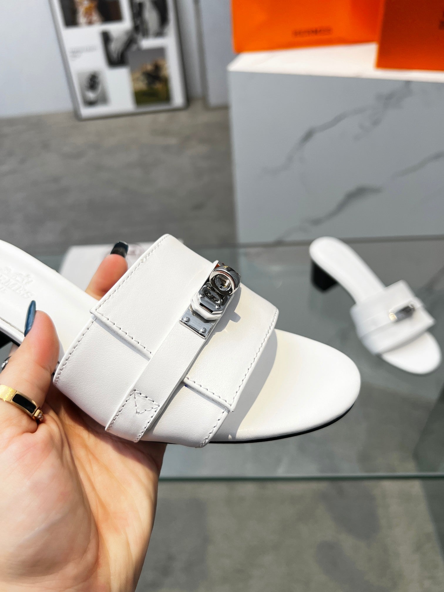 HERMES Gigi 50 Sandal White Calfskin