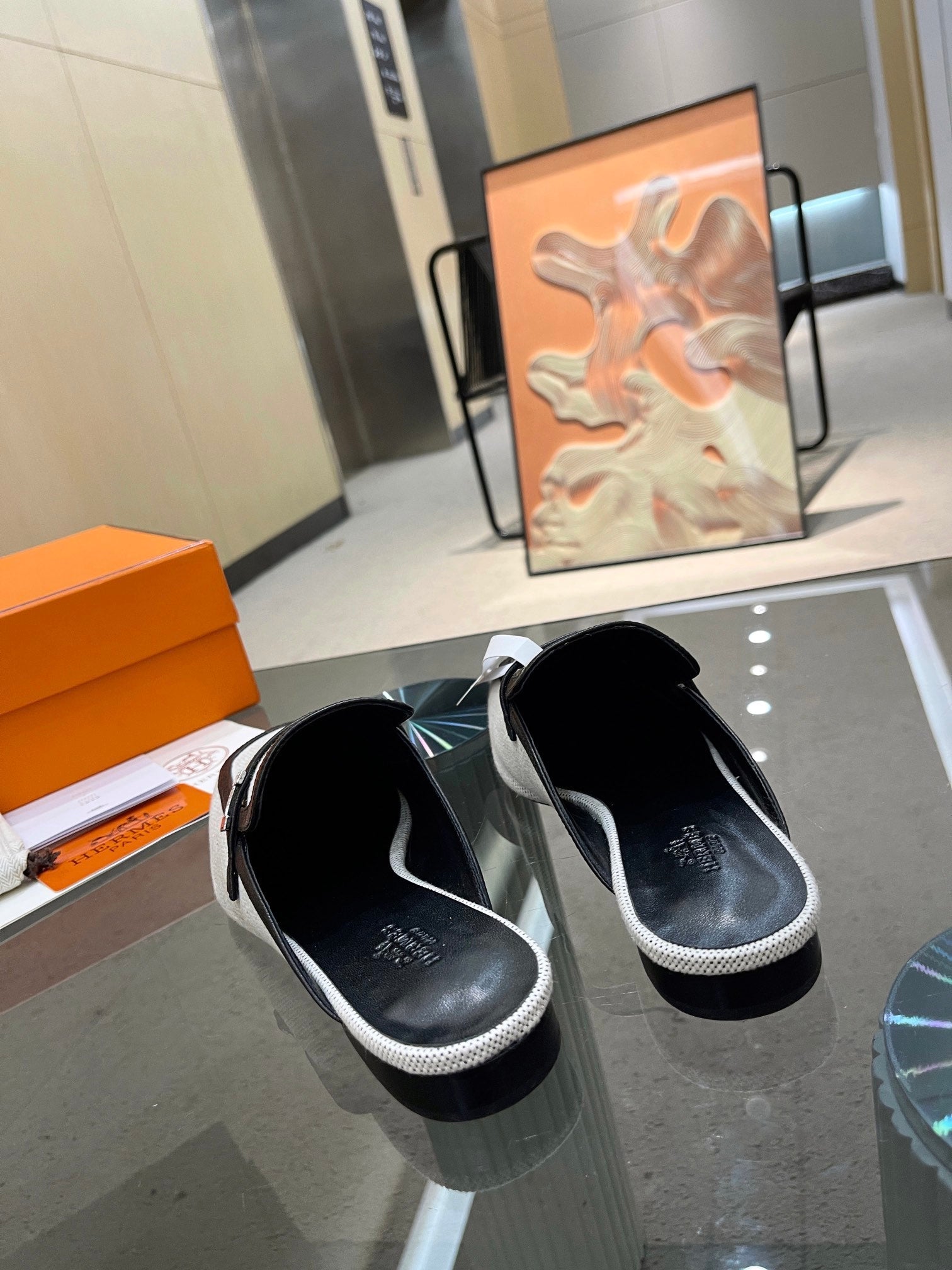 HERMES GROUPIE MULE BLACK MIX SILVER LAMBSKIN