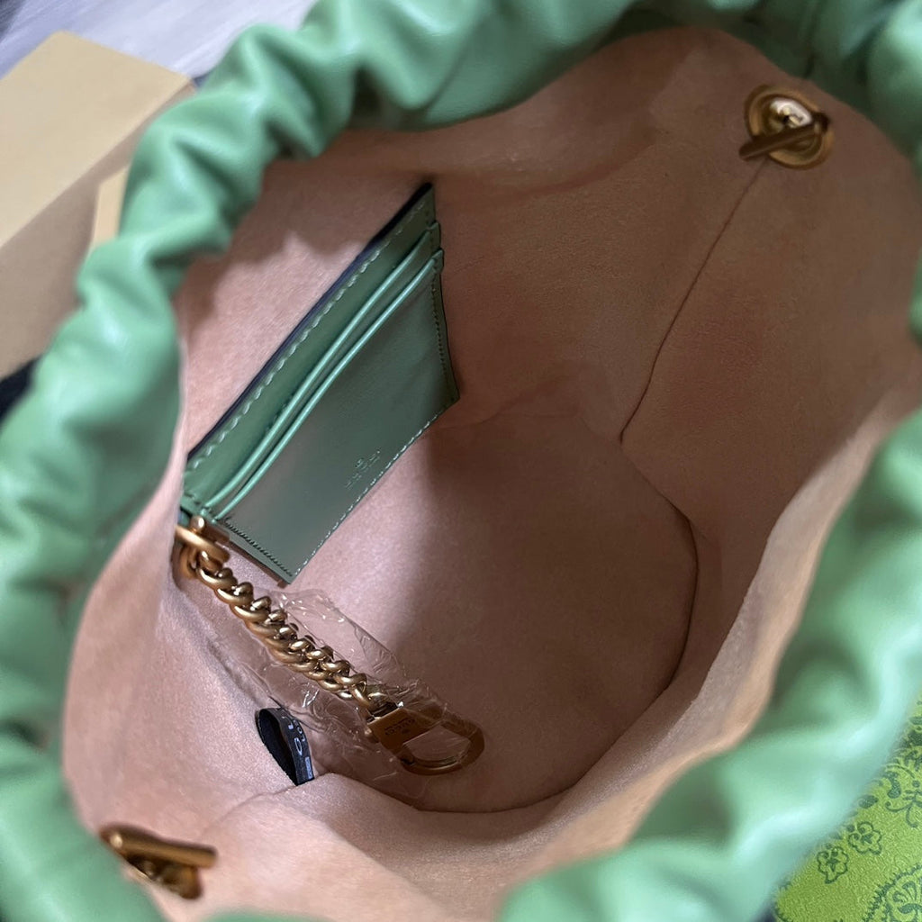 GUCCI MARMONT 17 BUCKET BAG IN LIGHT GREEN CALFSKIN