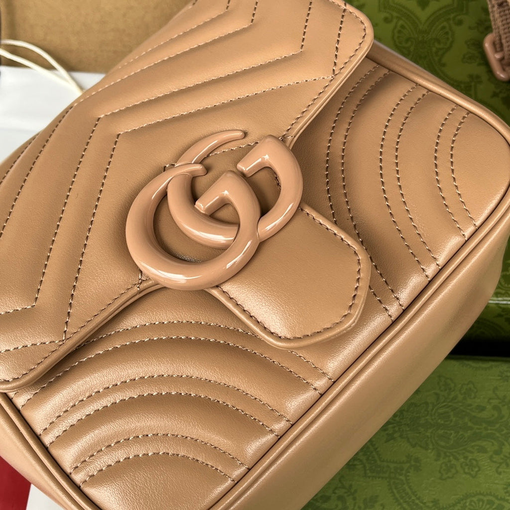 GUCCI MARMONT QUILTED SHOULDER BAG 18 IN CIDER BROWN CALFSKIN