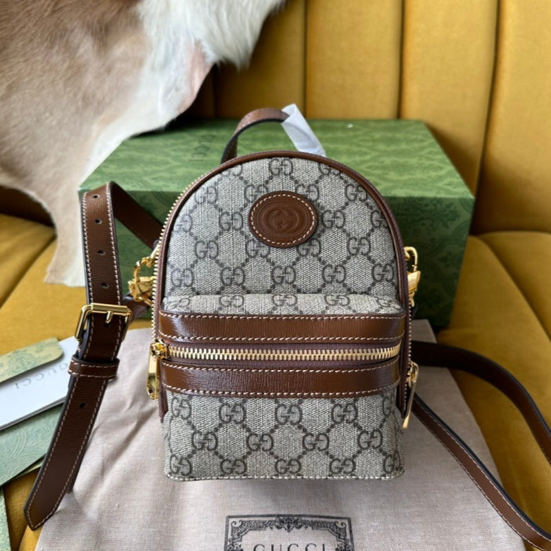 GUCCI MULTI-FUNCTION MINI 19 BACKPACK IN BEIGE AND BROWN CANVAS