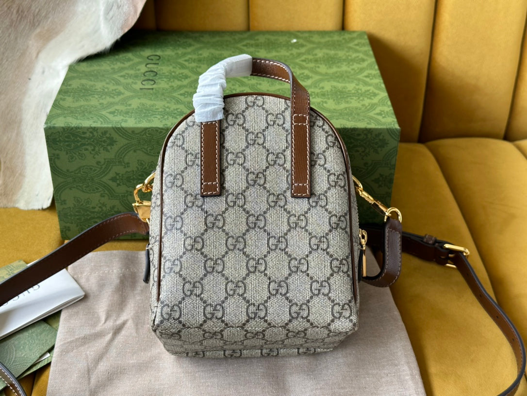 GUCCI MULTI-FUNCTION MINI 19 BACKPACK IN BEIGE AND BROWN CANVAS