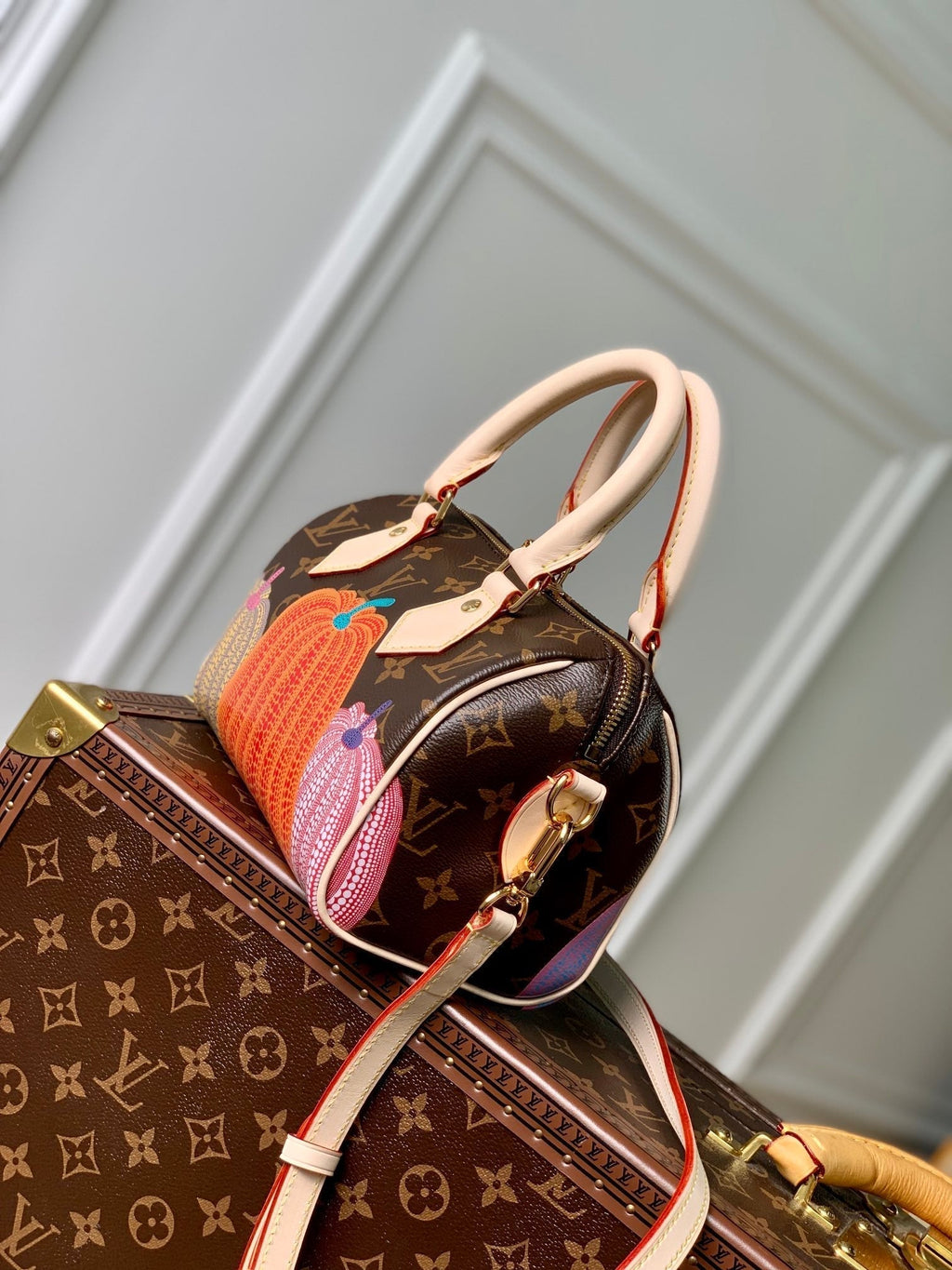 LOUIS VUITTON LV x YK SPEEDY BANDOULIÈRE 20 IN BROWN MONOGRAM COATED CANVAS AND CALFSKIN