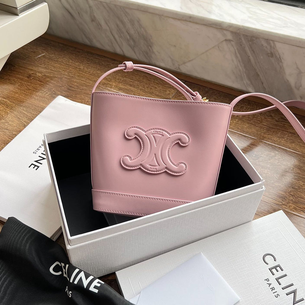 CELINE CUIR TRIPHOME 19 PINK PASTEL SMOOTH CALFSKIN BUCKET BAG