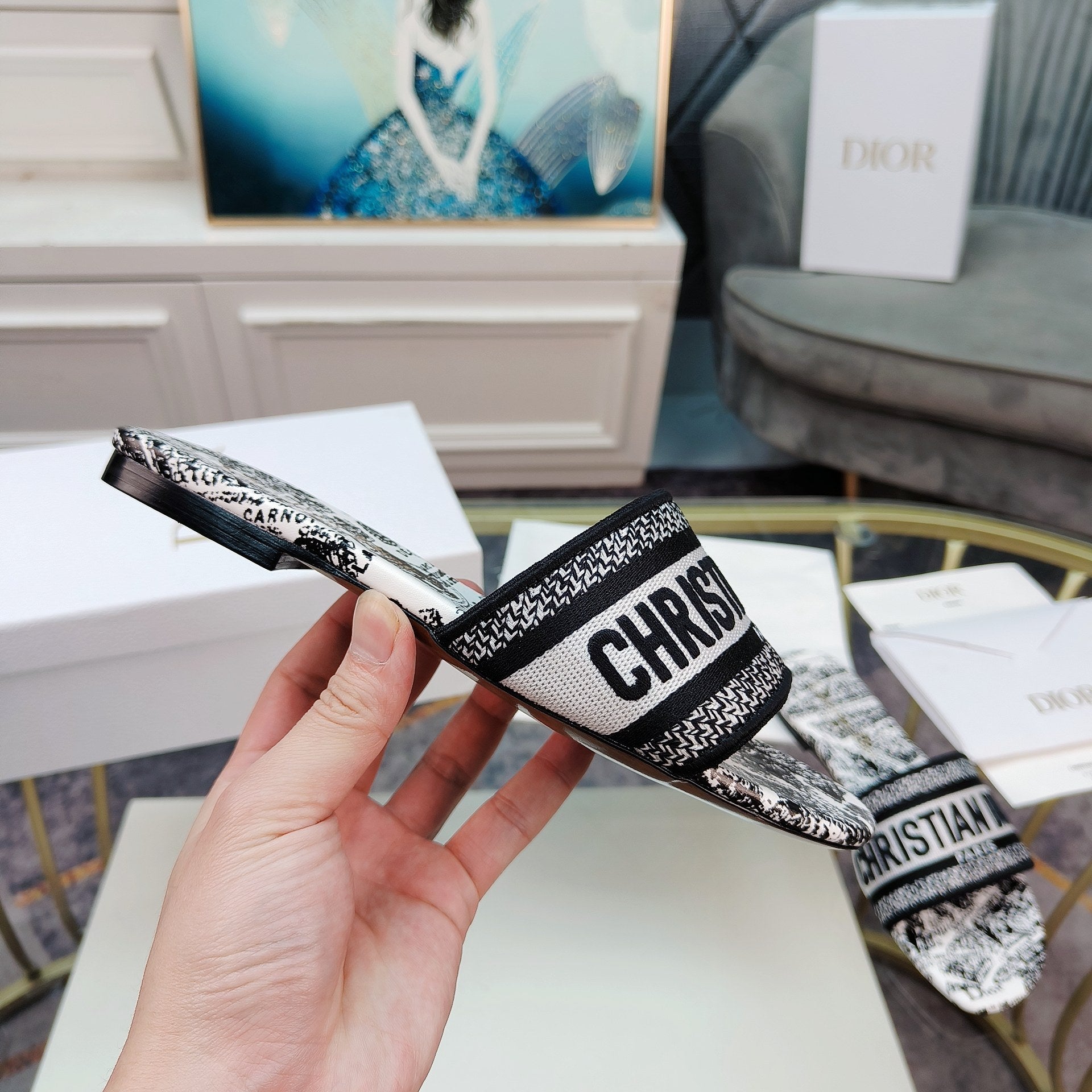 DIOR CD Mule Dway Slide 10mm Multi-motifs Style 13