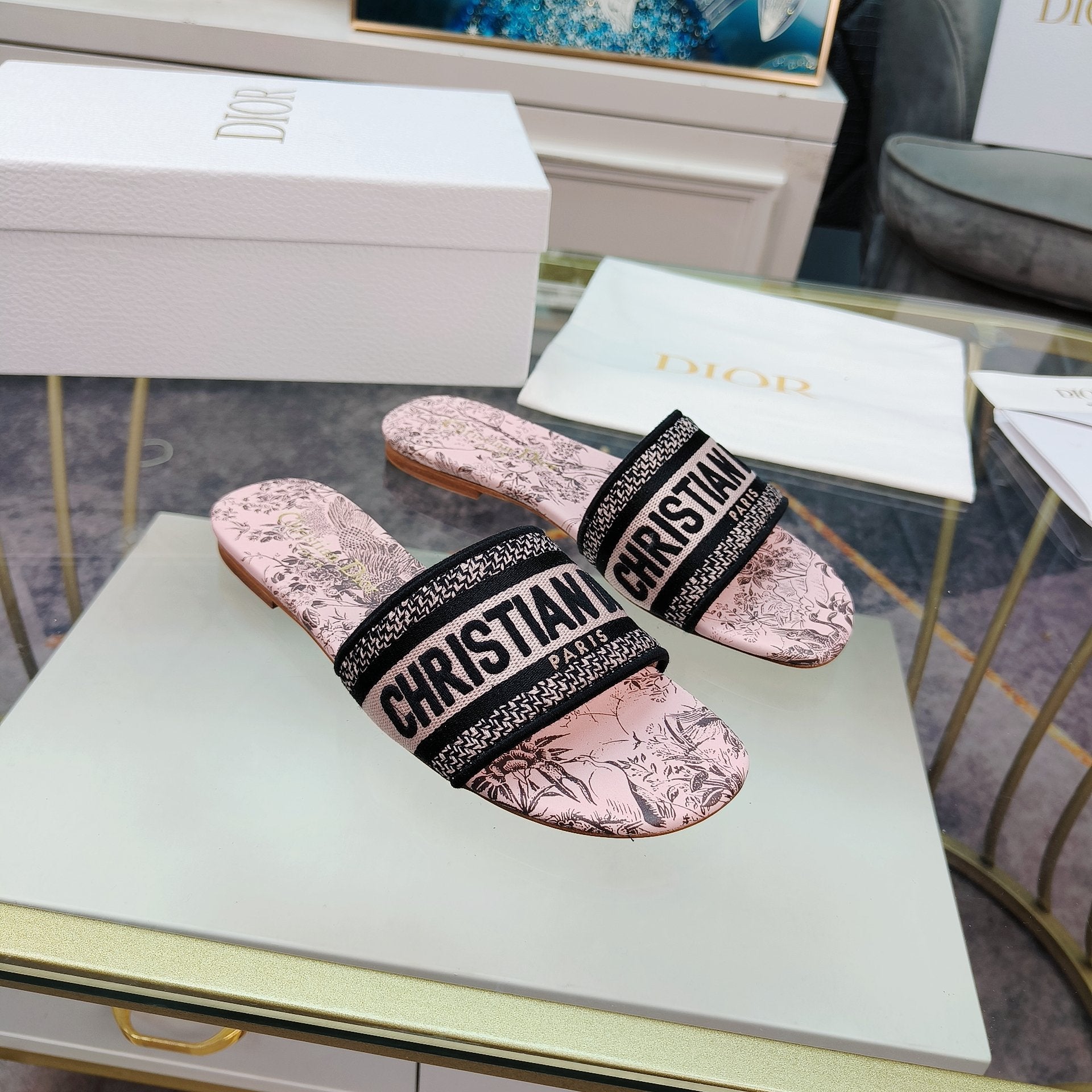 DIOR CD Mule Dway Slide 10mm Multi-motifs Style 12