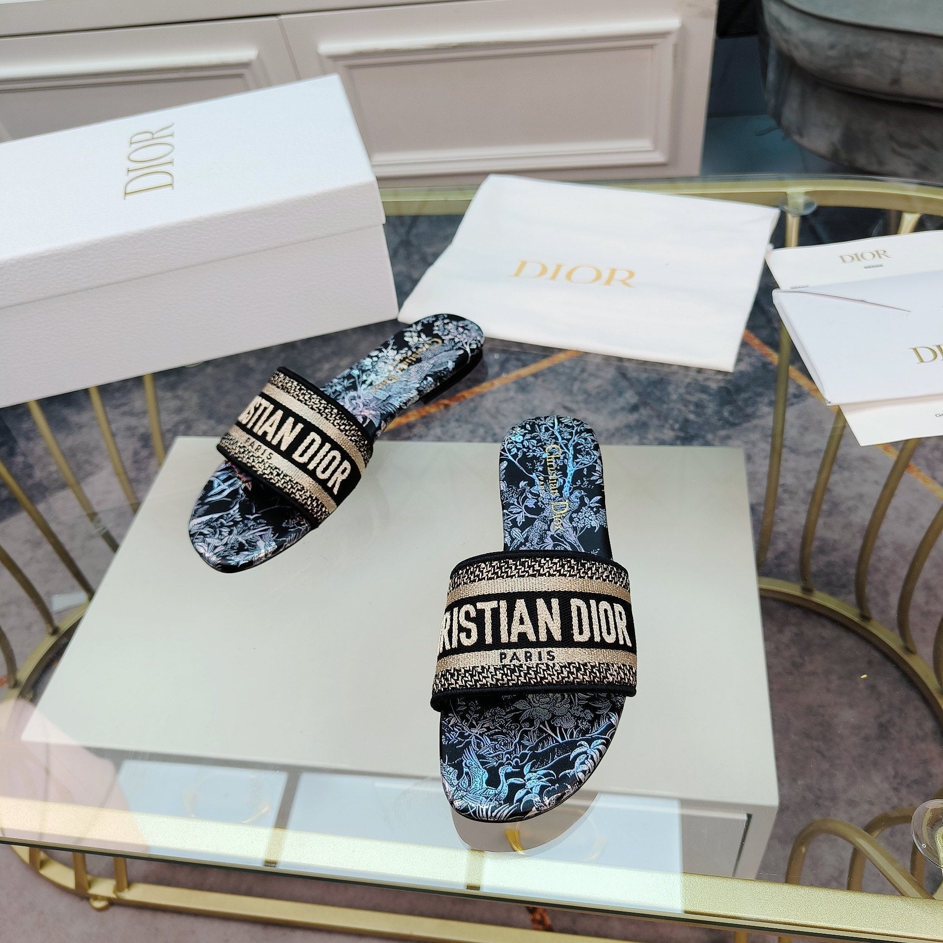 DIOR CD Mule Dway Slide 10mm Multi-motifs Style 4