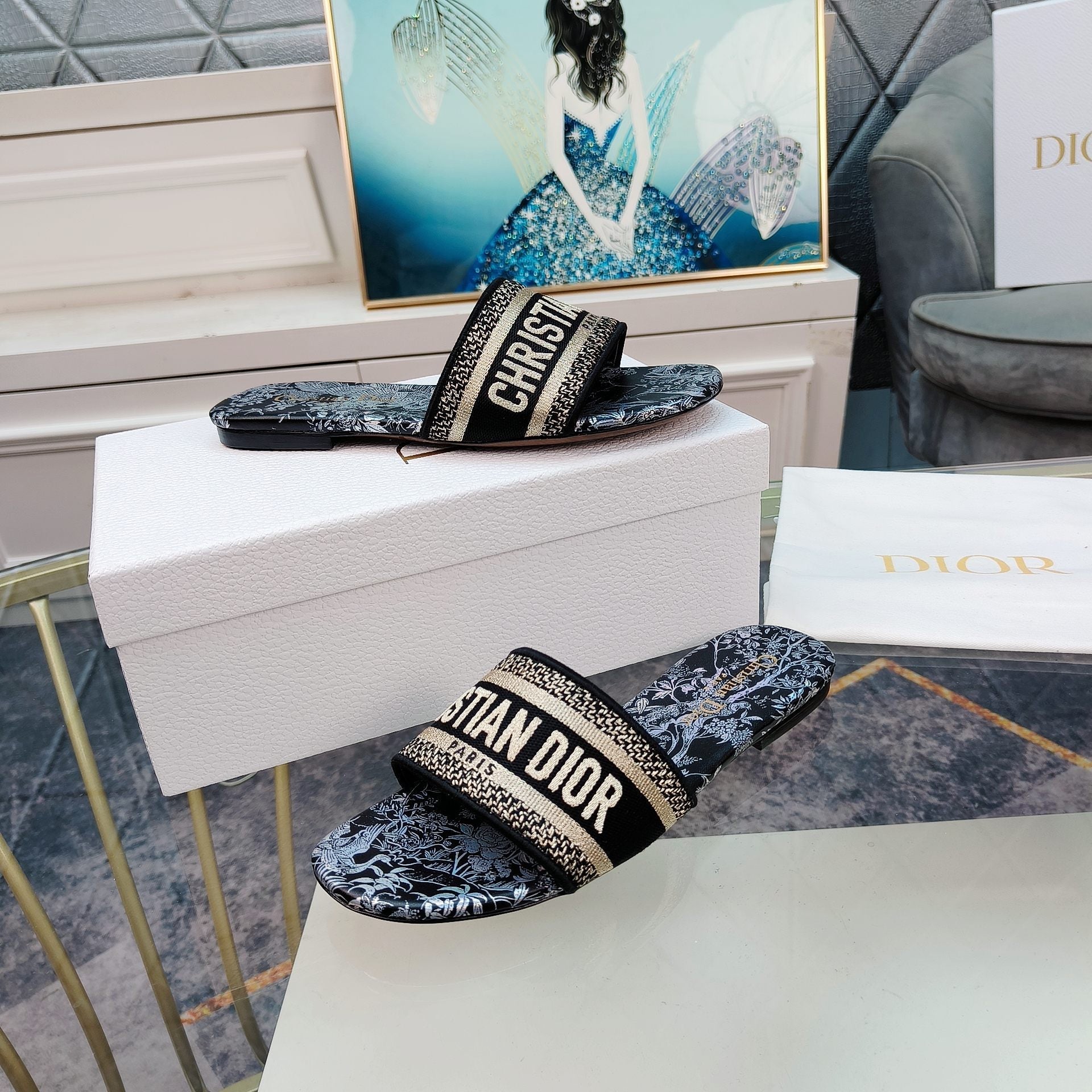 DIOR CD Mule Dway Slide 10mm Multi-motifs Style 4