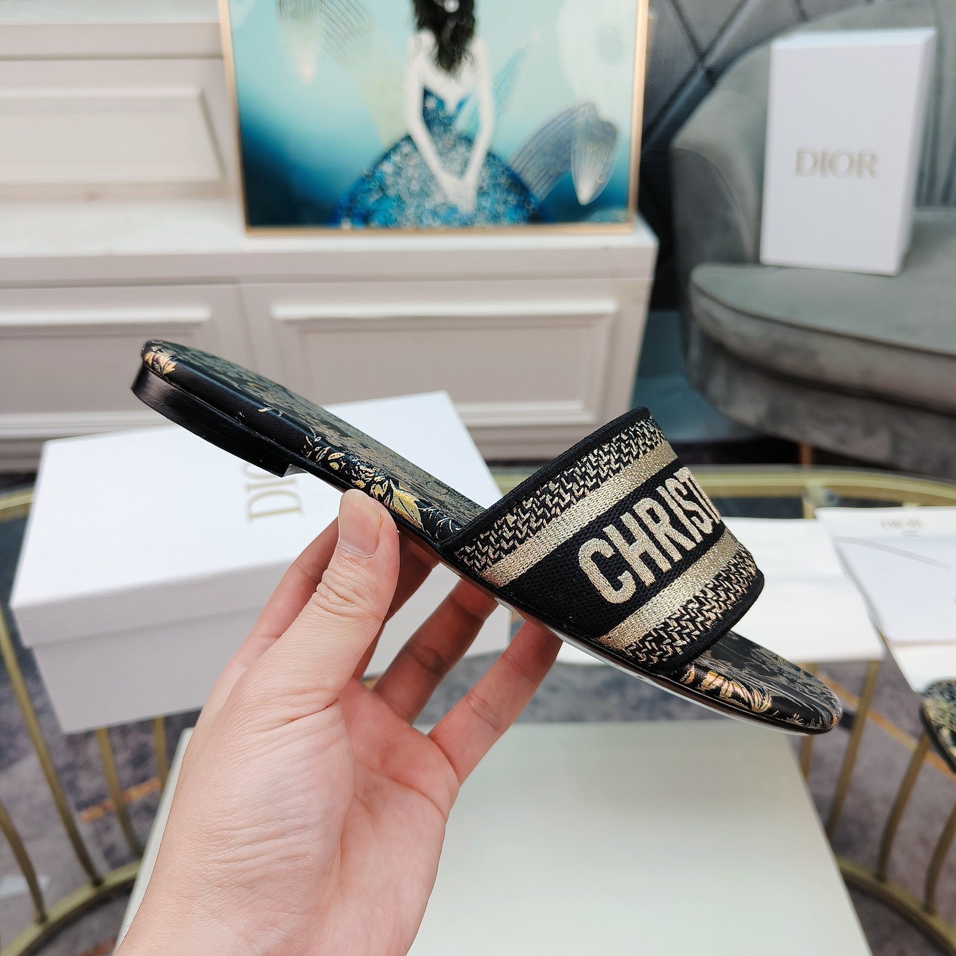 DIOR CD Mule Dway Slide 10mm Multi-motifs Style 5