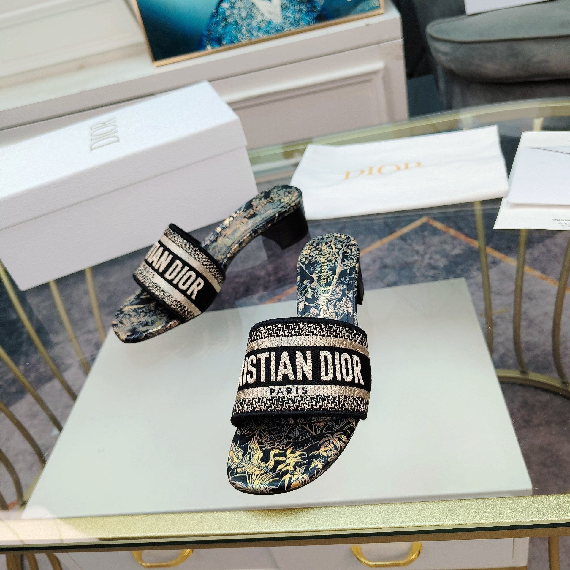 DIOR CD Mule Dway Heeled Slide 45mm Style 9