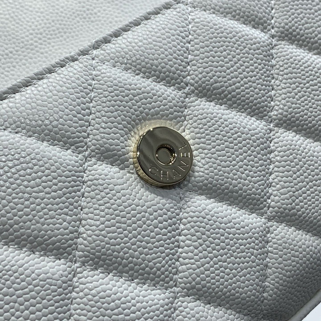 CHANEL 23P Flap Bag 19cm White Caviar Gold Hardware
