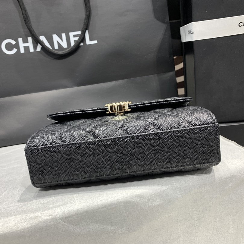 CHANEL 23P Flap Bag 19cm Black Caviar Gold Hardware