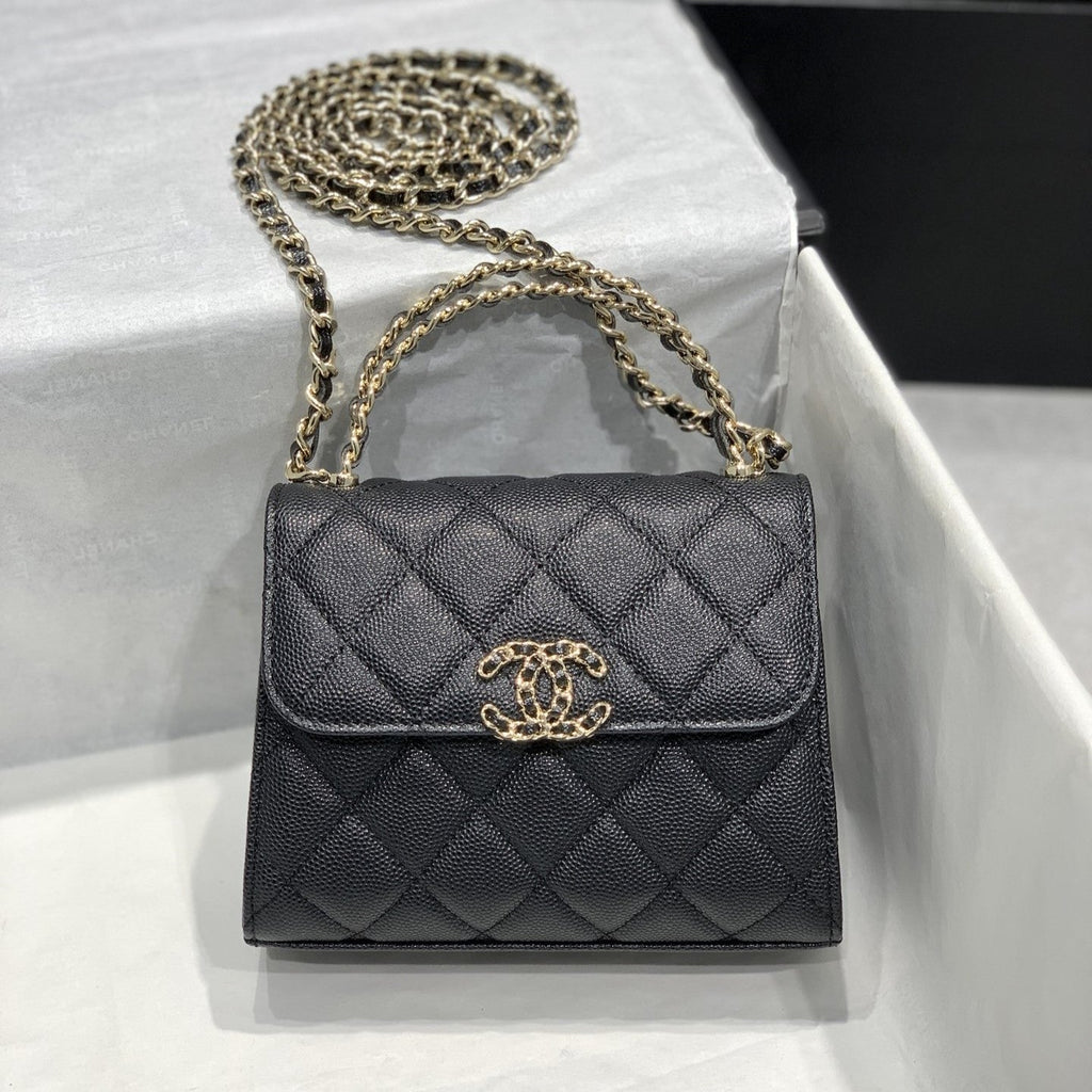 CHANEL 23P Flap Bag 15cm Black Caviar Gold Hardware