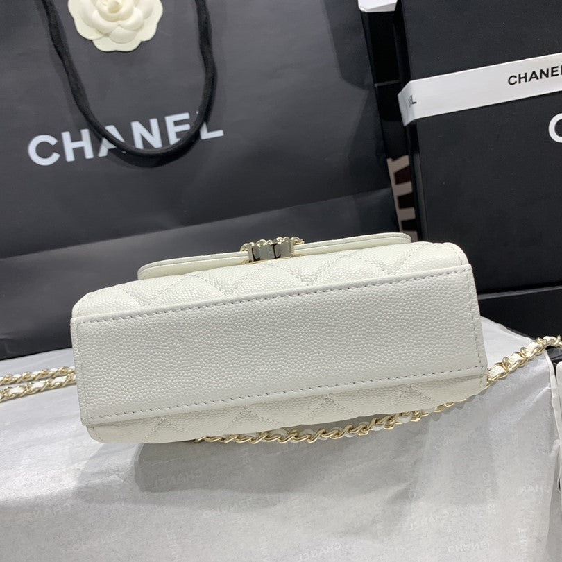 CHANEL 23P Flap Bag 15cm White Caviar Gold Hardware