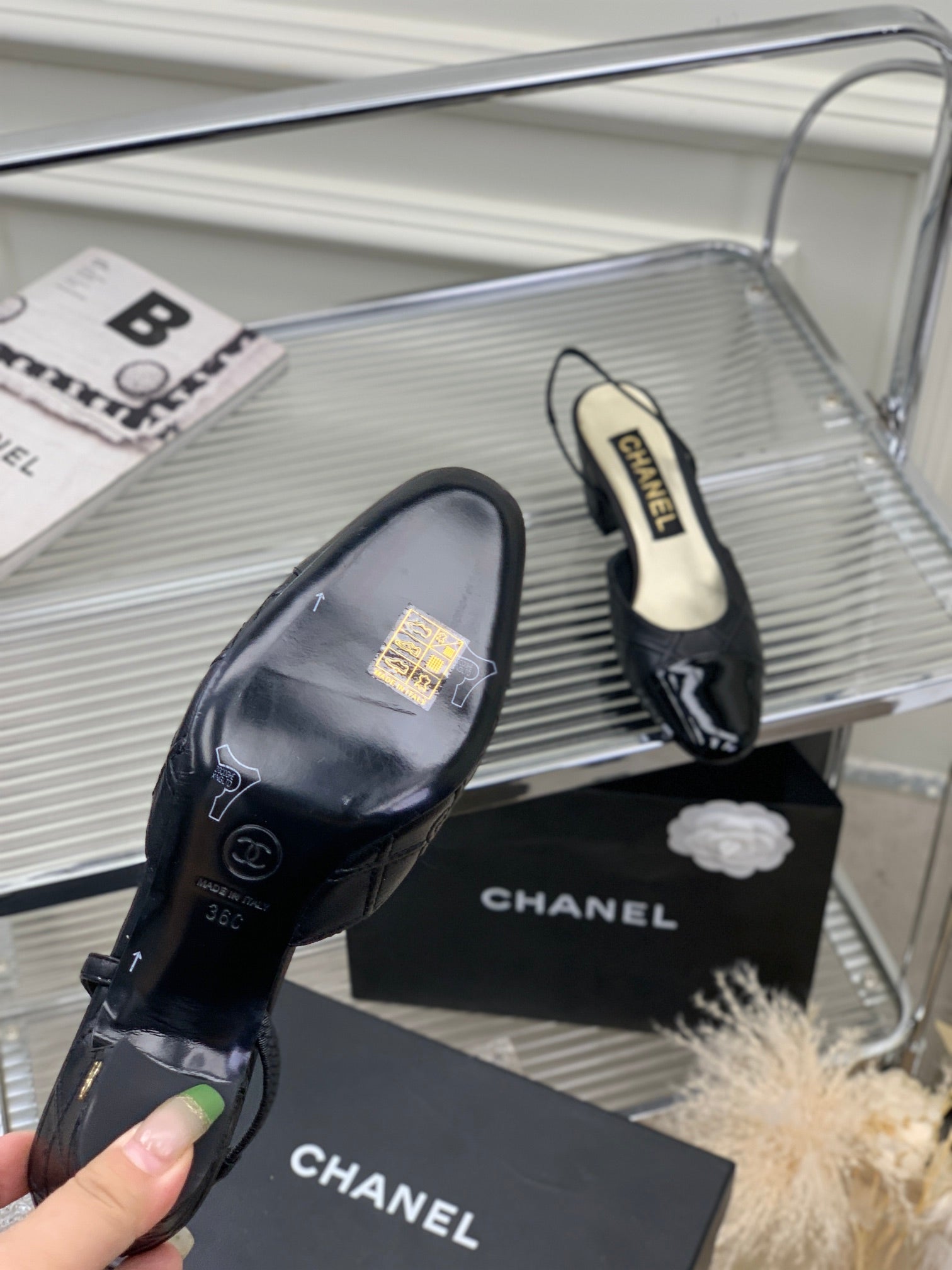 CHANEL HIGH SLINGBACKS 65 BLACK CALFSKIN