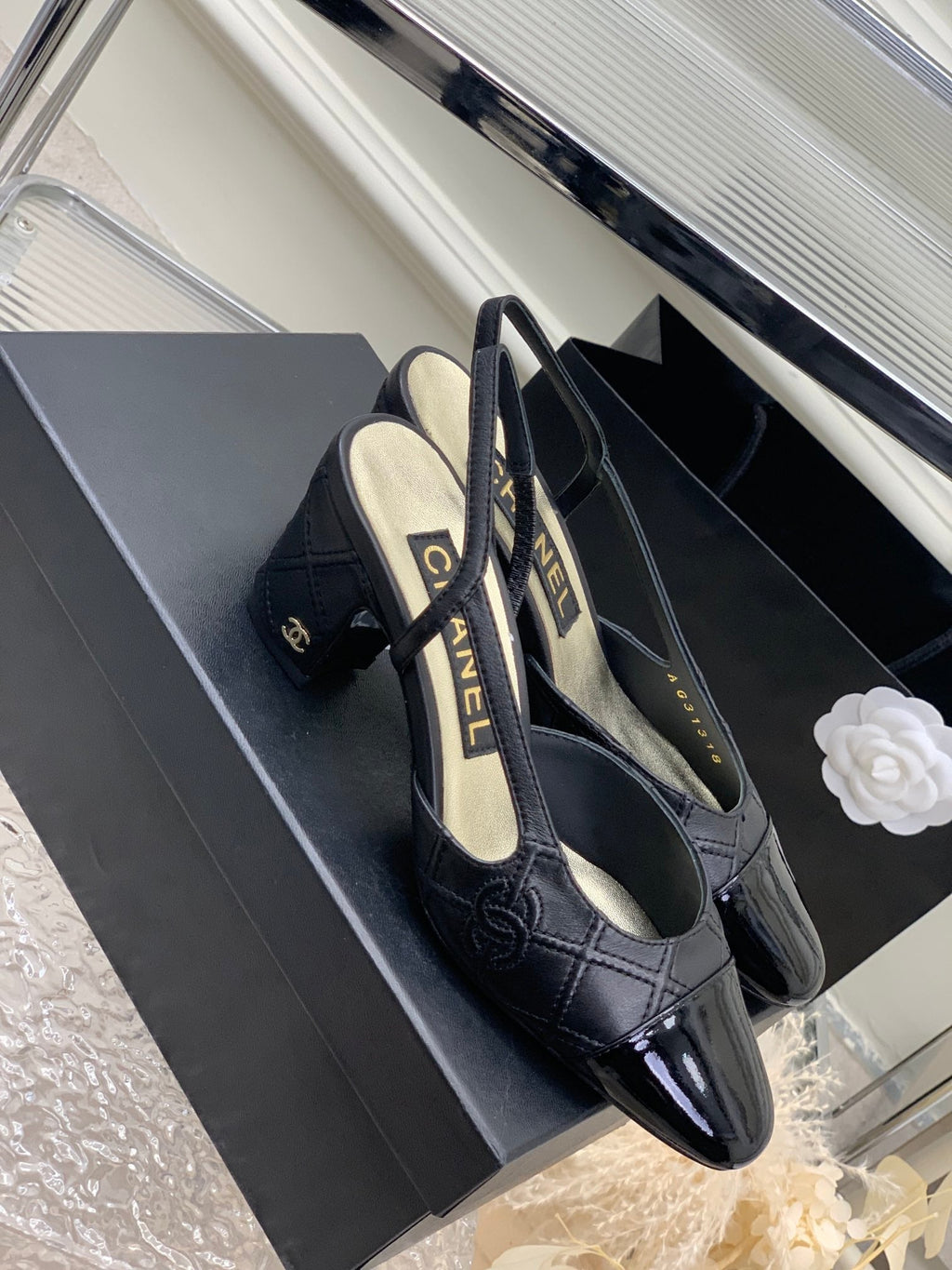 CHANEL HIGH SLINGBACKS 65 BLACK CALFSKIN