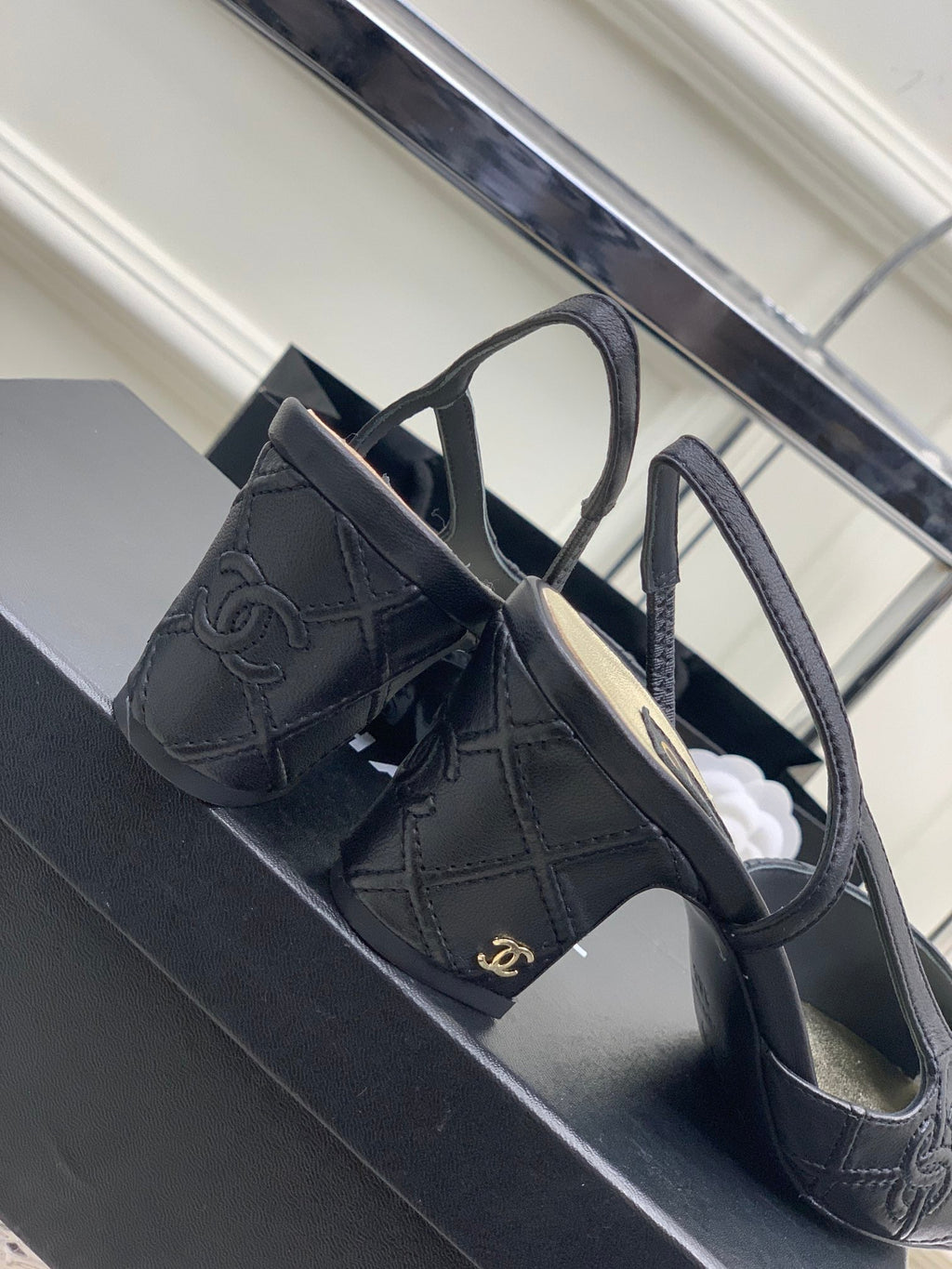 CHANEL HIGH SLINGBACKS 65 BLACK CALFSKIN