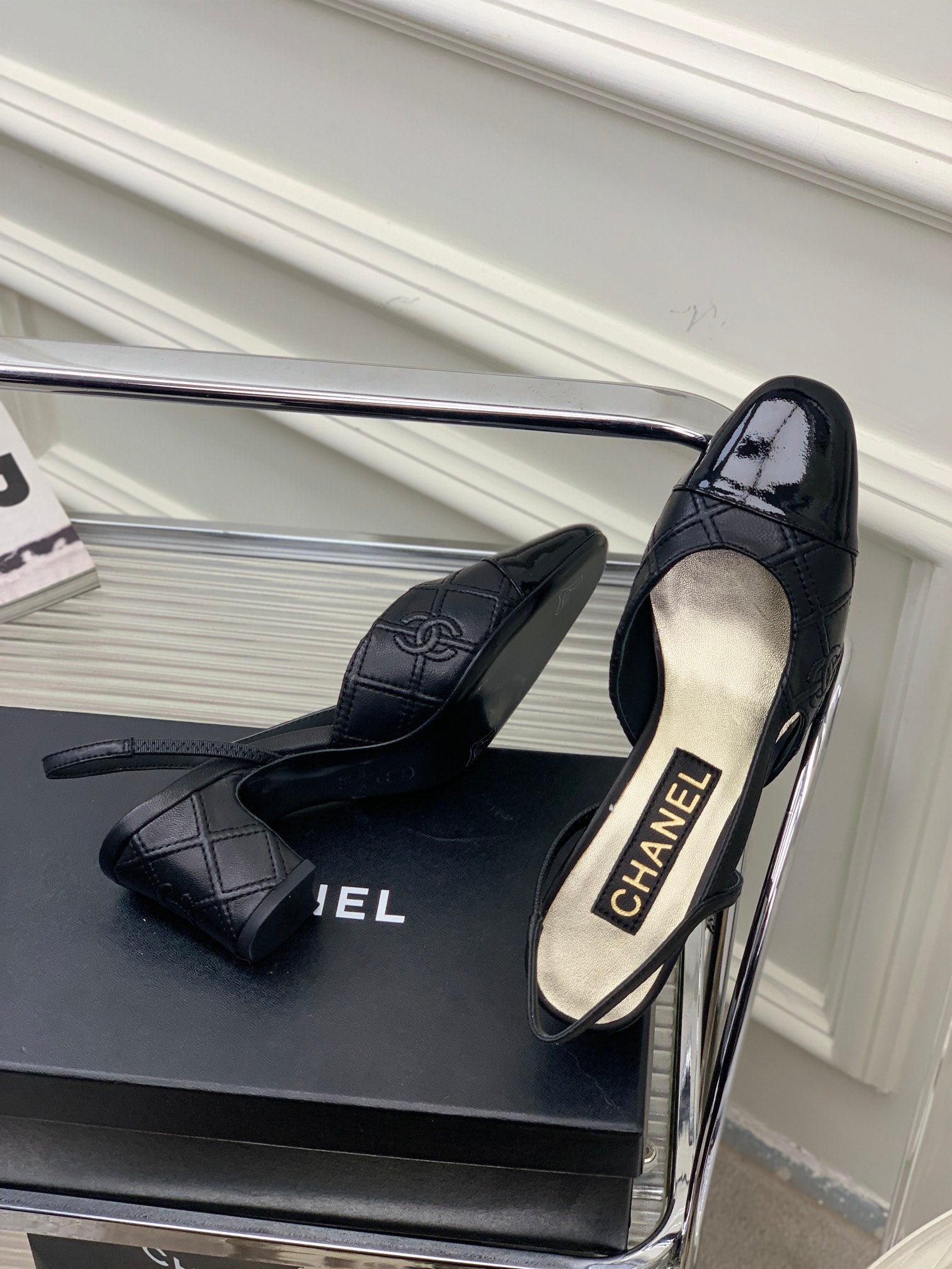 CHANEL HIGH SLINGBACKS 65 BLACK CALFSKIN