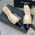 CHANEL SLINGBACKS 20 BEIGE CREAM MIX BLACK CALFSKIN