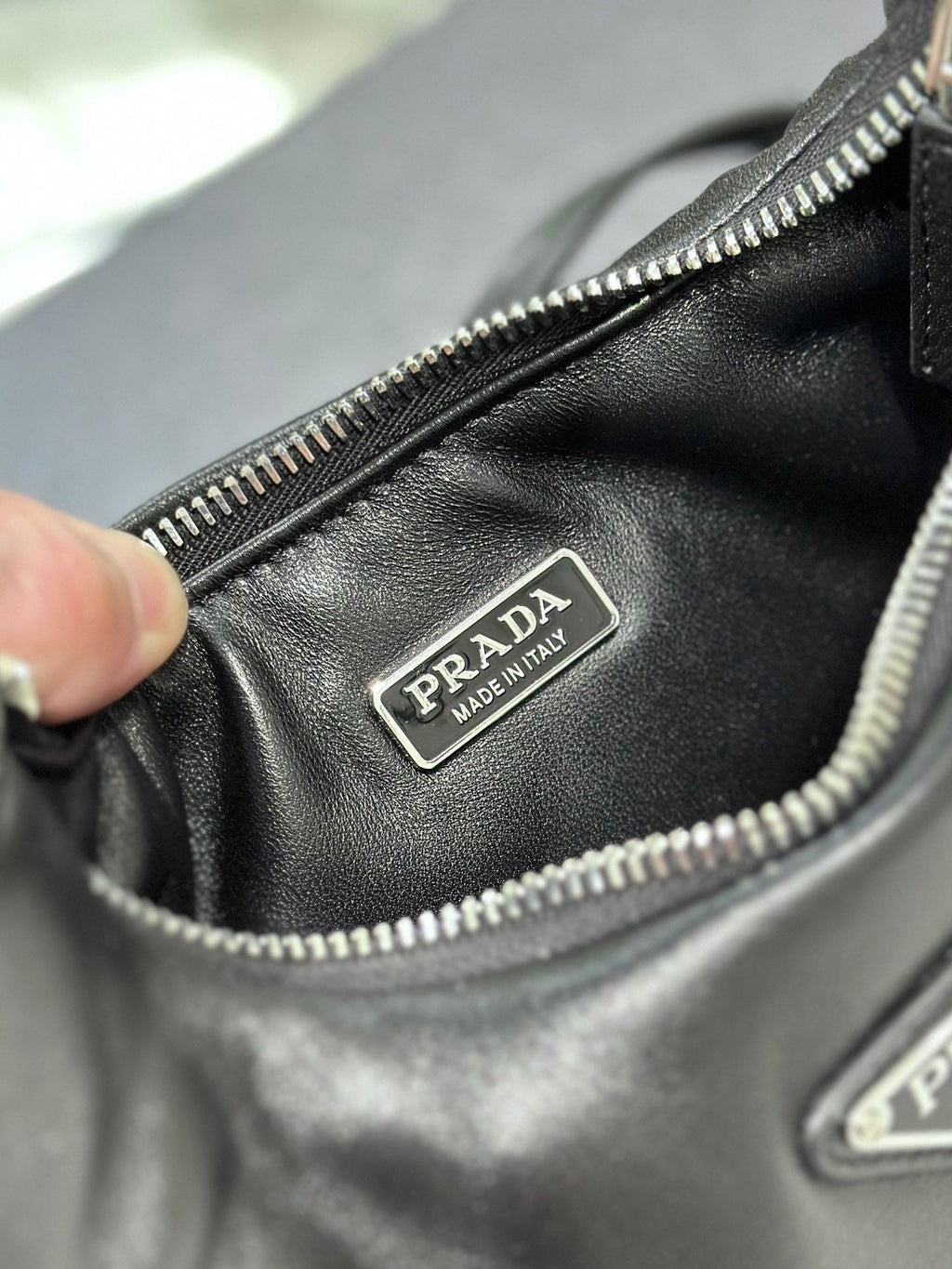 PRADA HOBO BAG 21 IN BLACK SOFT LAMBSKIN