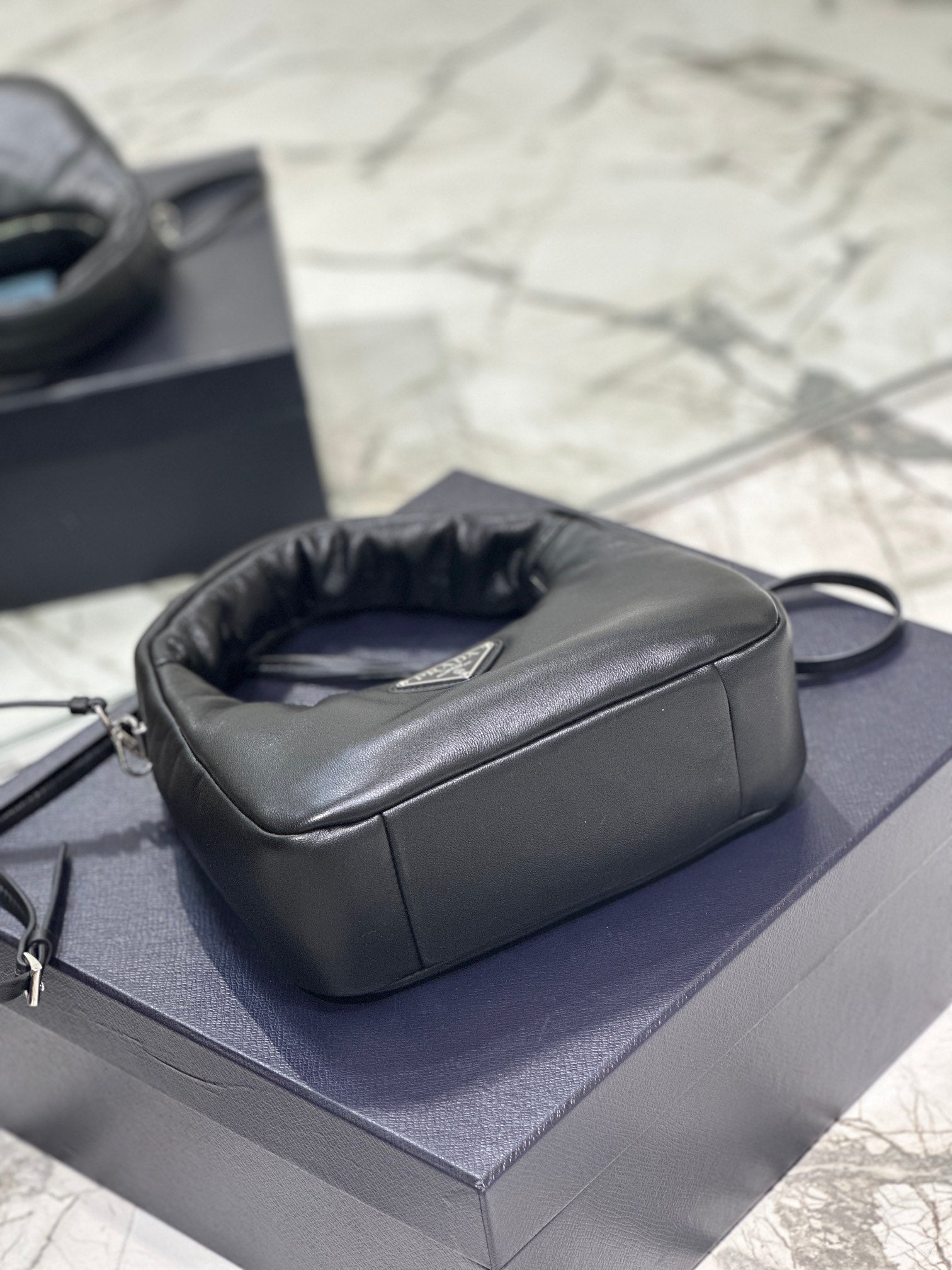 PRADA HOBO BAG 21 IN BLACK SOFT LAMBSKIN