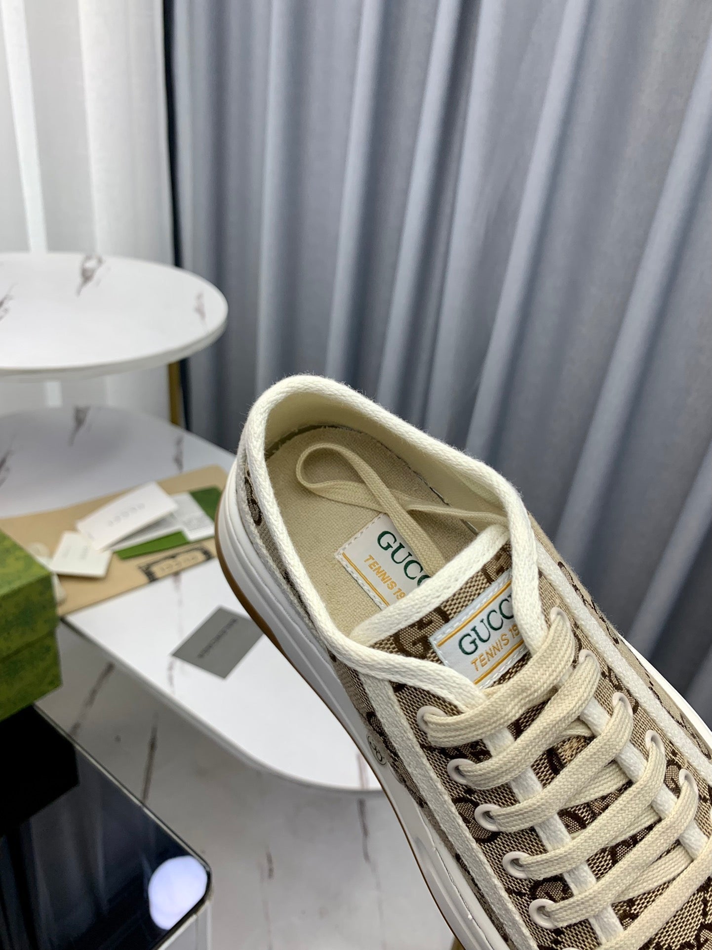 GUCCI SNEAKER FLATFORM LIGHT BROWN CANVAS