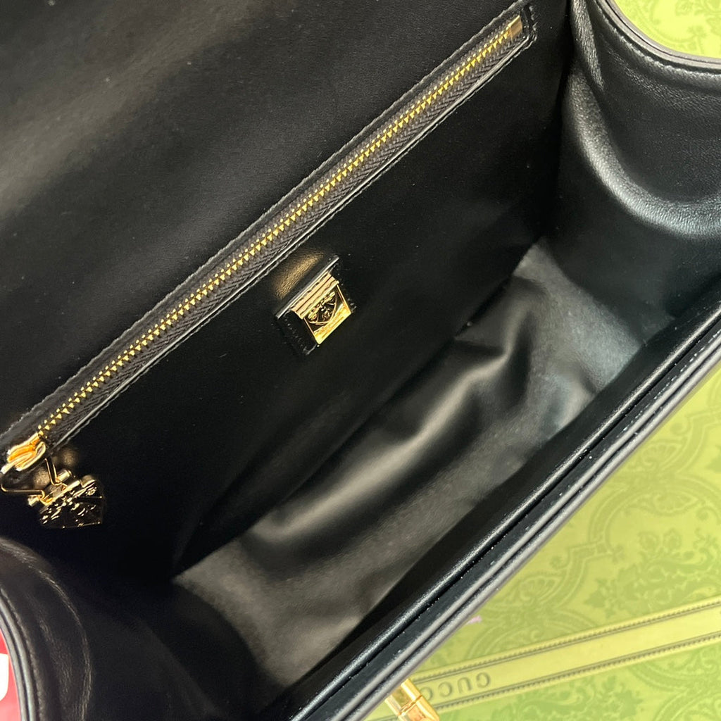 GUCCI EQUESTRIAN STYLE SHOULDER BAG 21 IN BLACK CALFSKIN GOLD HARDWARE