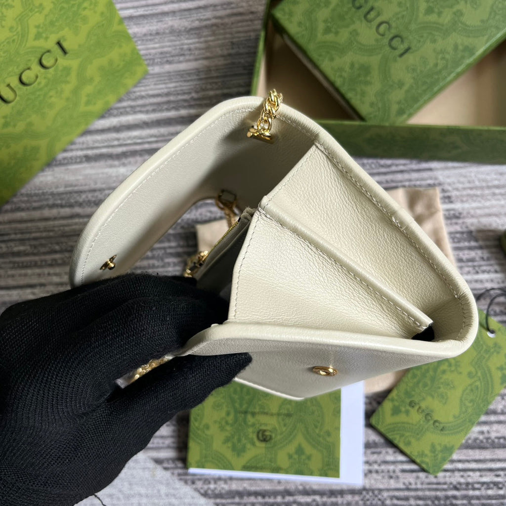 GUCCI BLONDIE INTERLOCK MINI SHOULDER BAG 12 IN WHITE CALFSKIN GOLD CHAIN