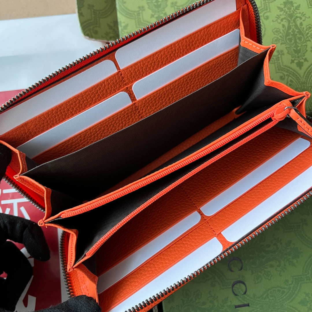 GUCCI FULL-ZIP WALLET 19 IN ORANGE EMBOSSED CALFSKIN