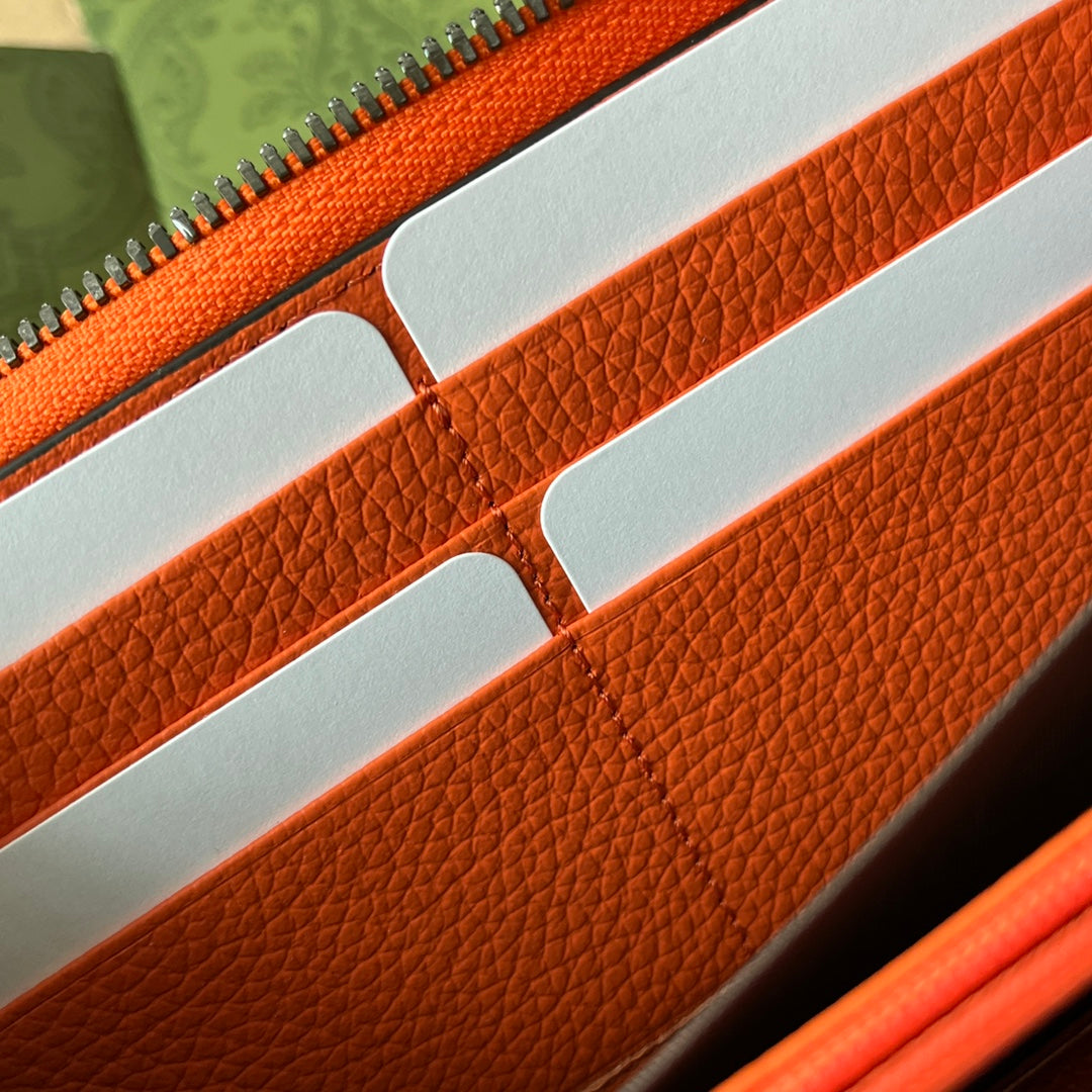 GUCCI FULL-ZIP WALLET 19 IN ORANGE EMBOSSED CALFSKIN