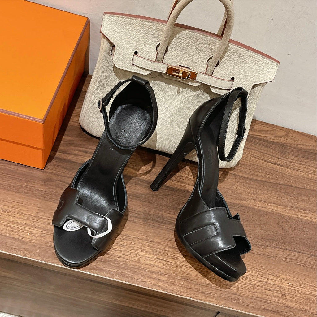 HERMES H - CLASSIC SANDAL 125 BLACK LAMBSKIN