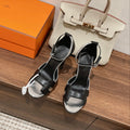 HERMES H - CLASSIC SANDAL 125 BLACK MIX BRIGHT SILVER LAMBSKIN